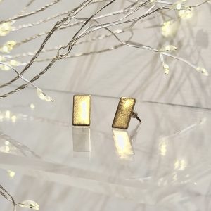Brass Geometric Stud Earrings, Rectangles, Handmade