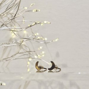 Brass Stud Earrings, Moons, Handmade