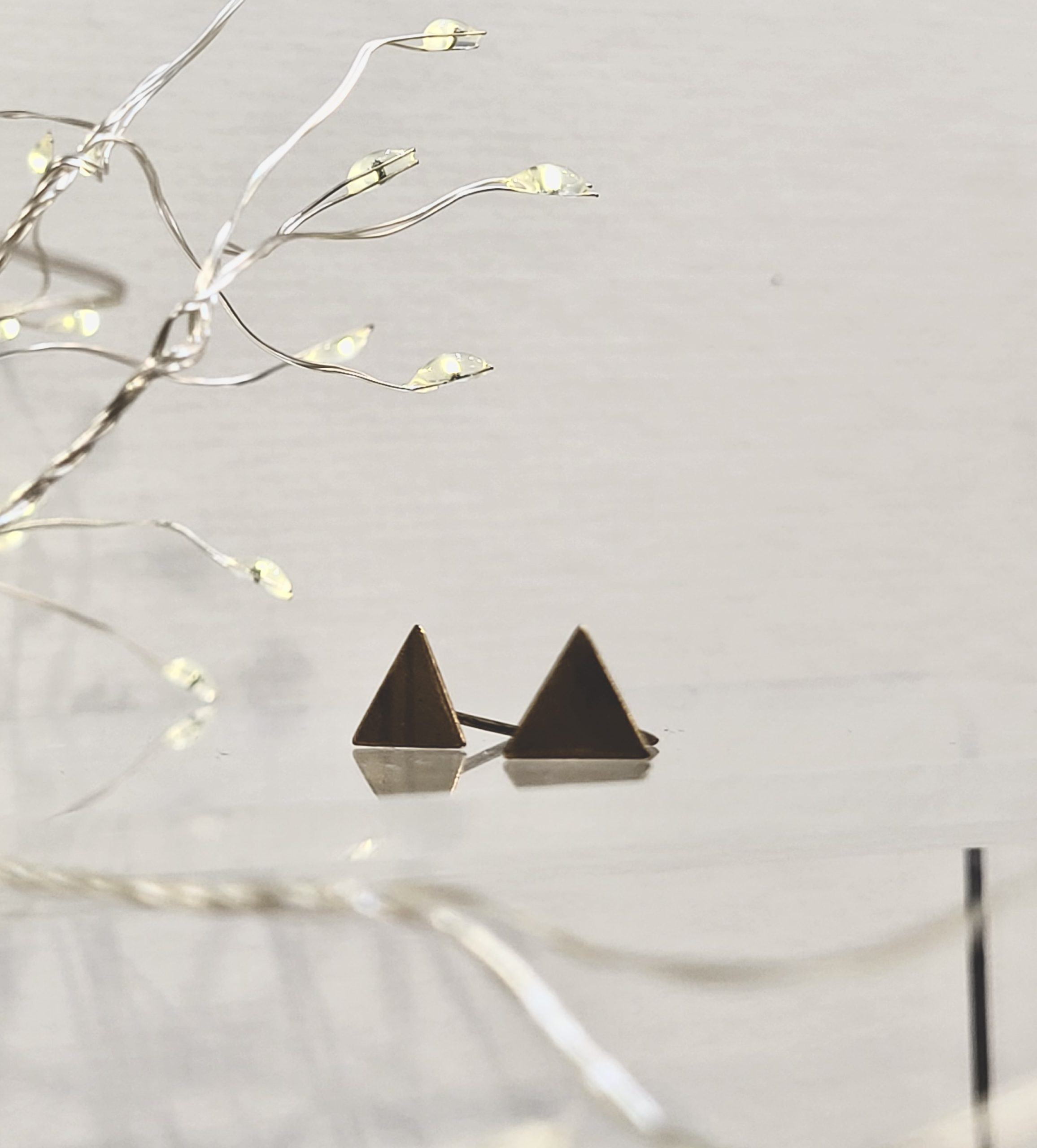 Brass Geometric Stud Earrings, Triangles, Handmade