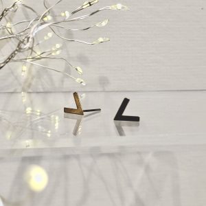 Brass Geometric Stud Earrings, Chevrons, Handmade