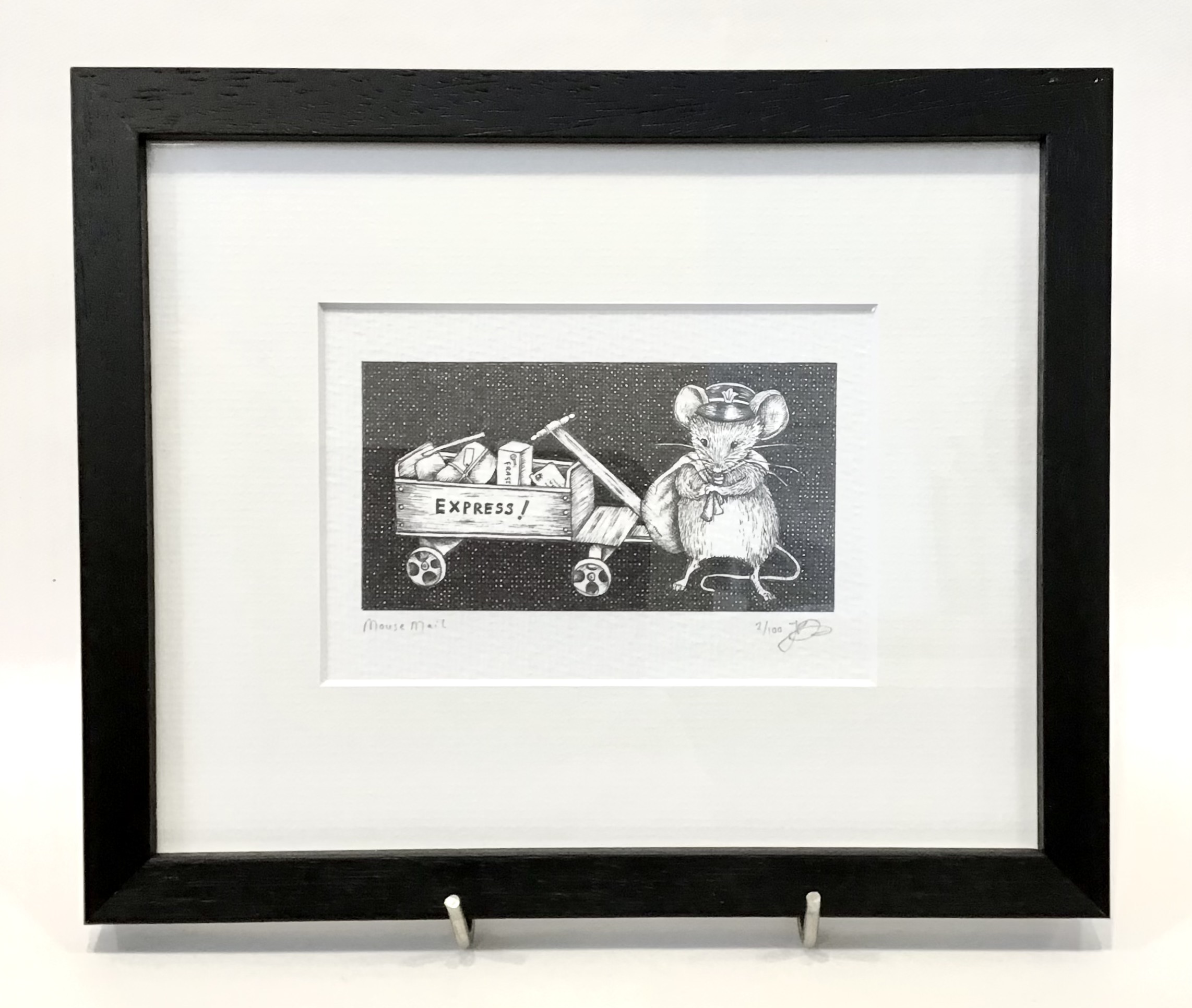 Framed, Limited Edition Print of a Mouse Delivering Mail