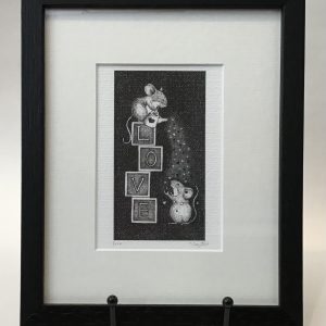 Framed, Limited Edition Print of Two Mice Standing on 'LOVE' Building Blocks