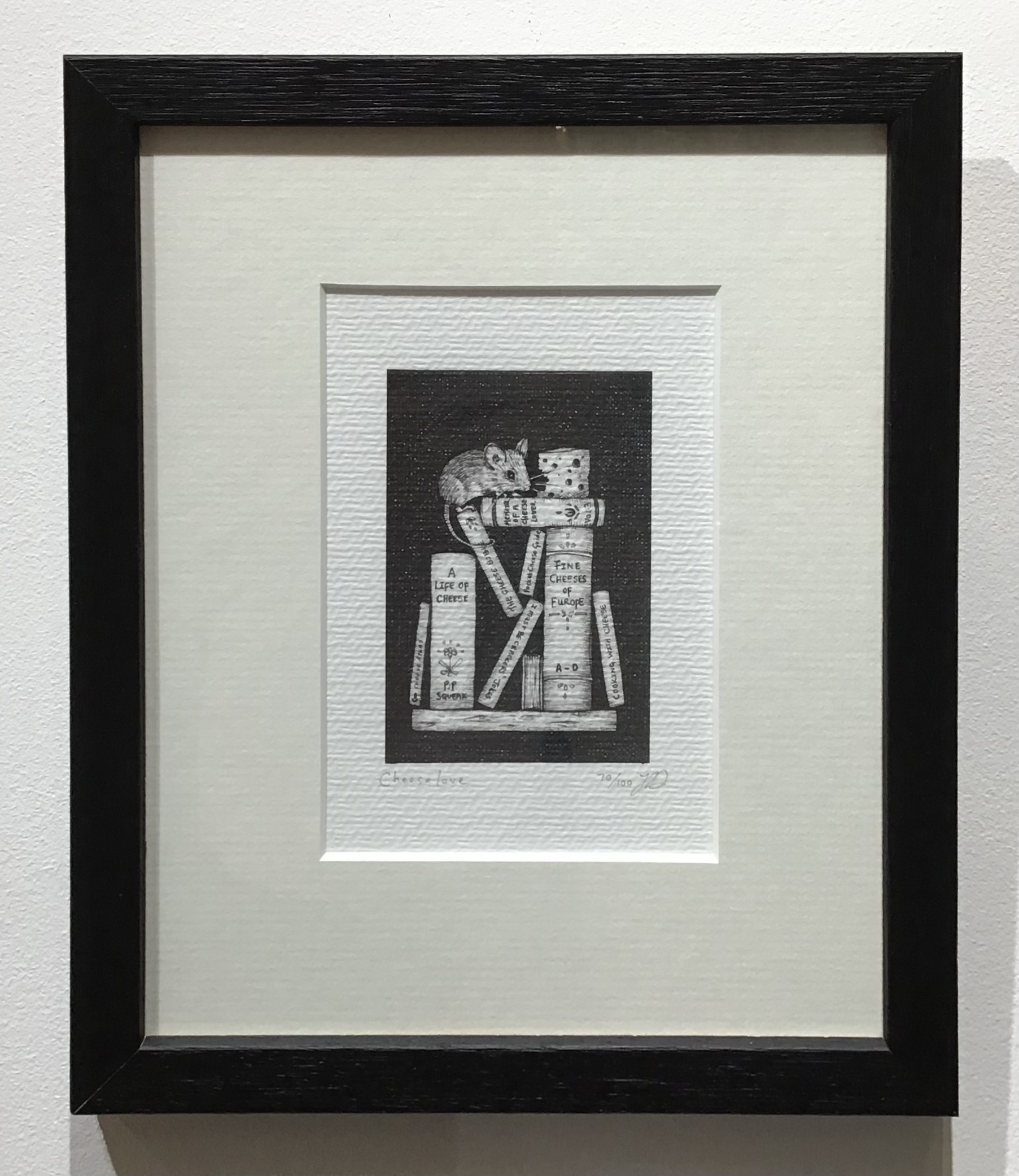 Framed, Limited Edition Print of a Cheese Loving Mouse