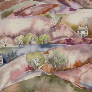 Lampshade, Countryside Scene, Pink and Russet Tones