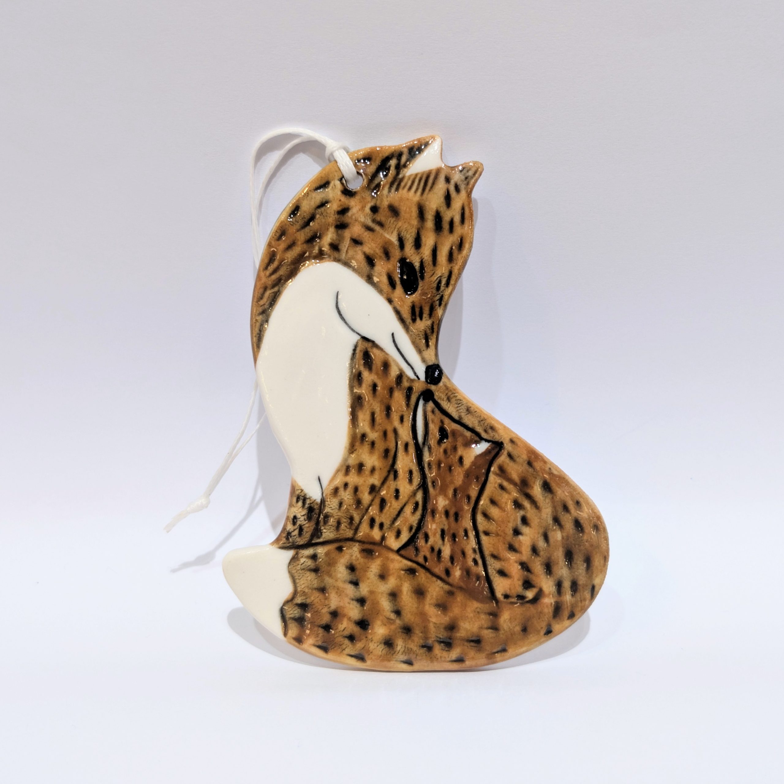Ceramic Hanging Fox with Cub Decoration