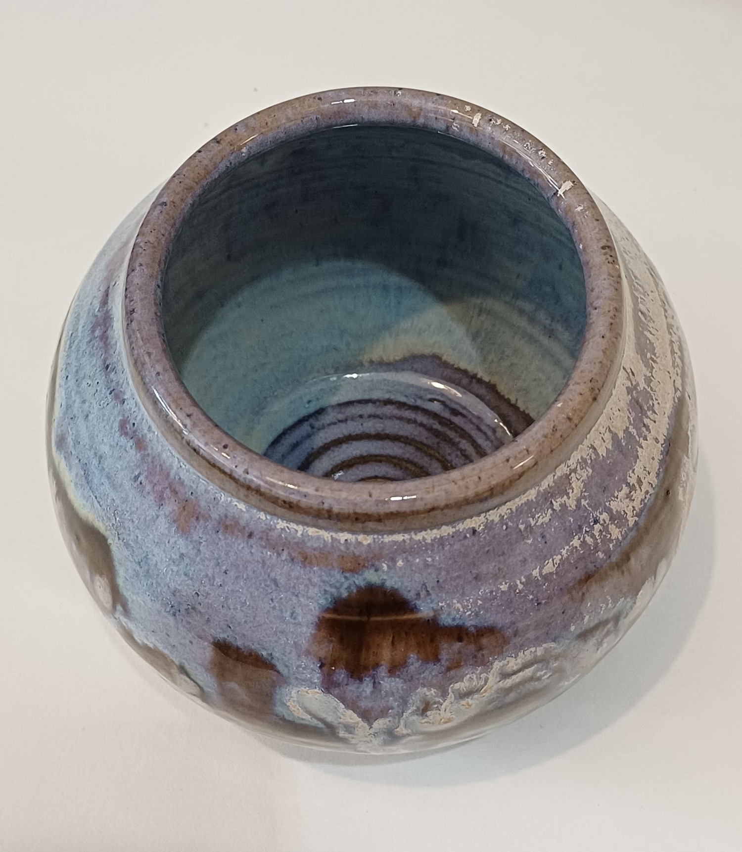 Round Stoneware Vase, Handmade in Shades of Blue and Brown - Image 3