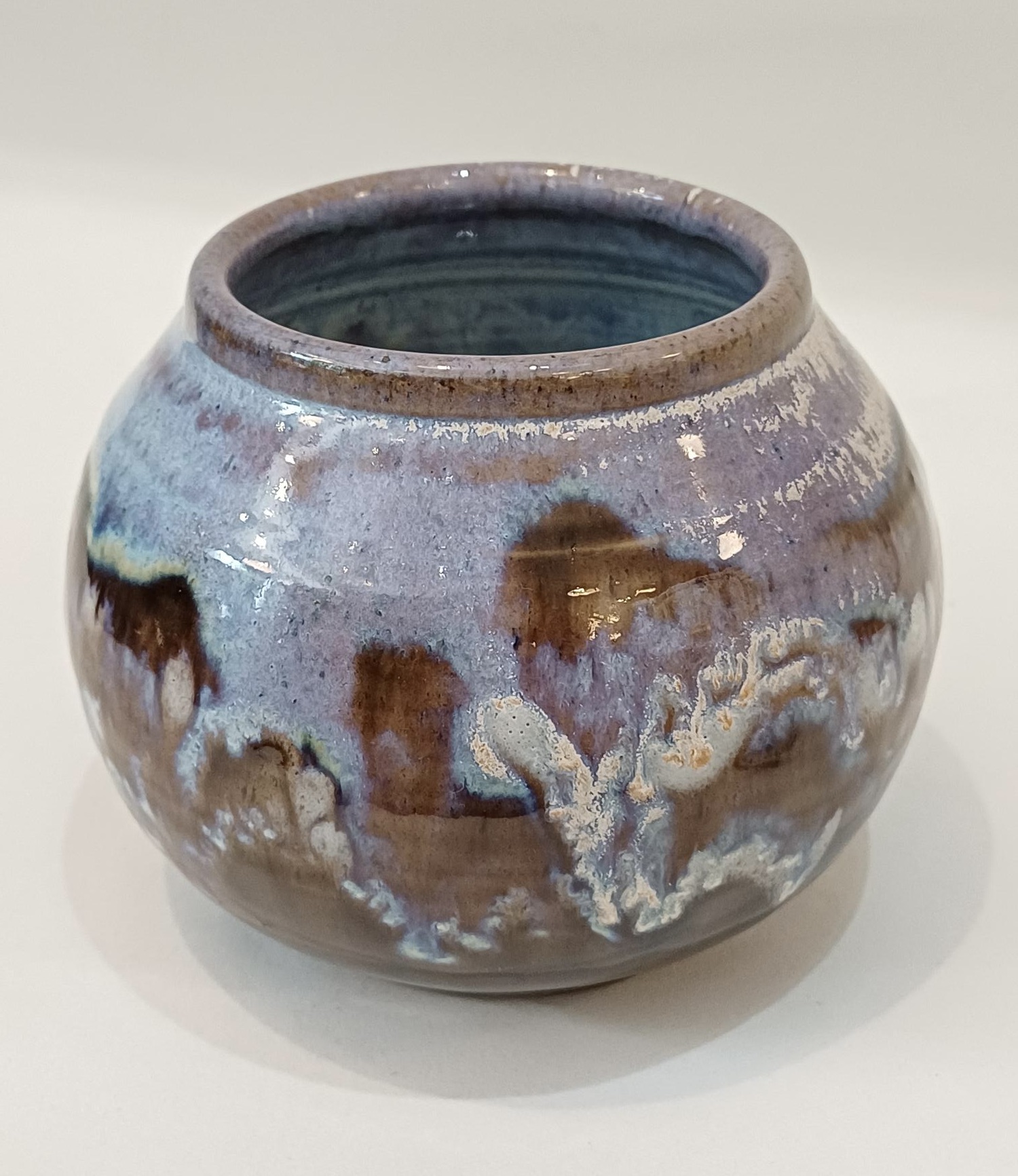 Round Stoneware Vase, Handmade in Shades of Blue and Brown