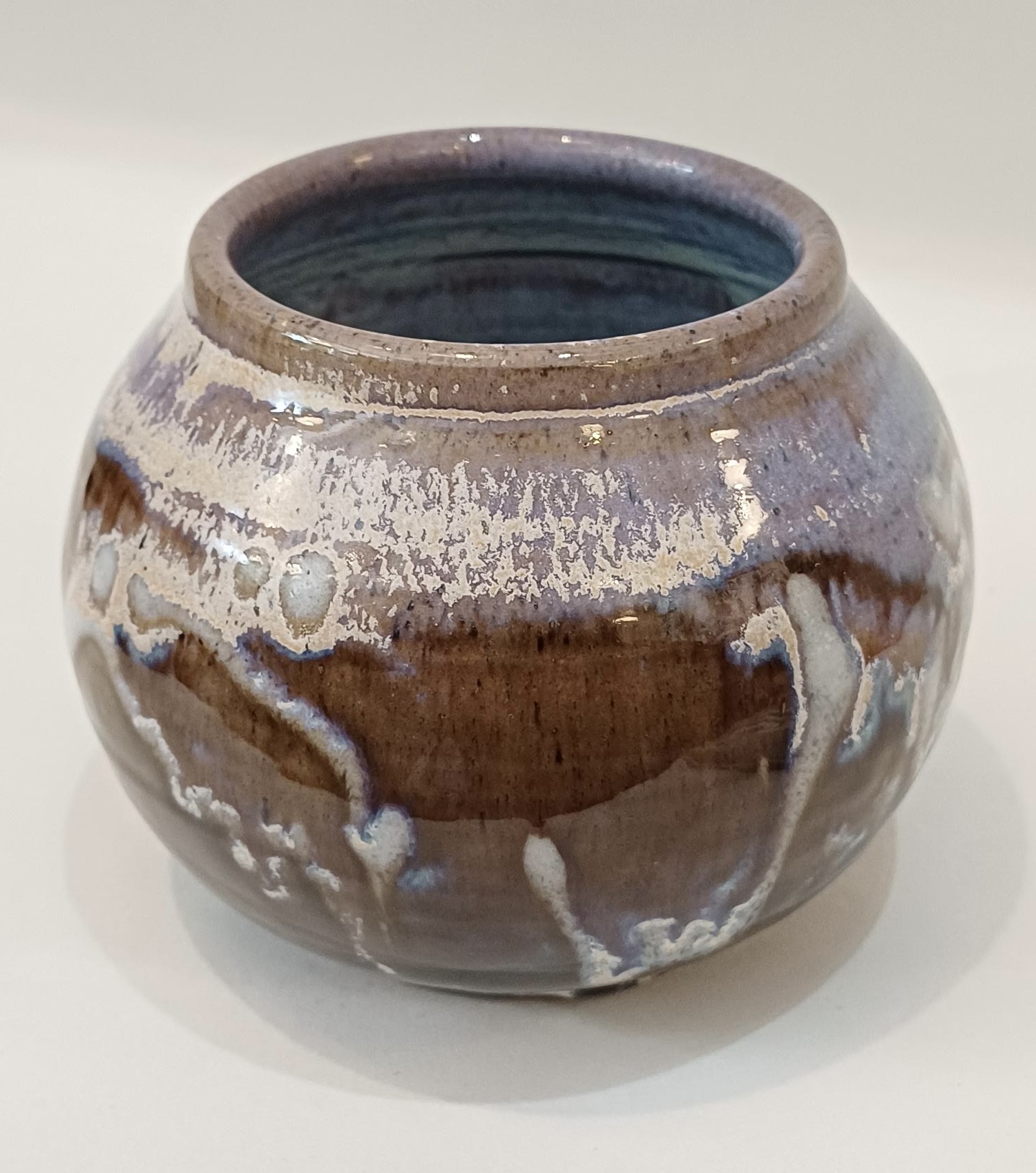 Round Stoneware Vase, Handmade in Shades of Blue and Brown - Image 2