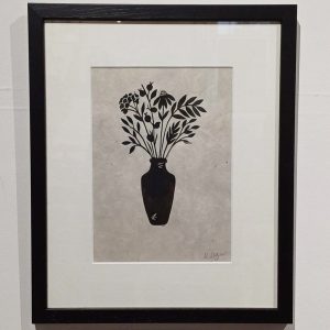 Framed Lino Cut Print of a Vase of Flowers