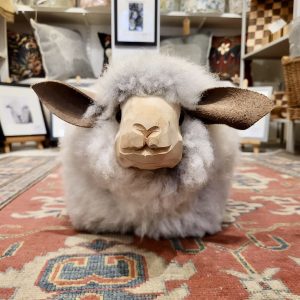 'Bobbin', Hand Carved Sheep Footstool, White Fleece