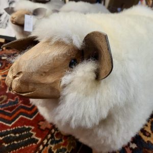 'Harry', Hand Carved Sheep Footstool, White Fleece