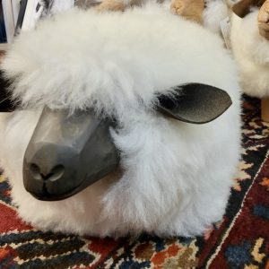 'Sage', Hand Carved Sheep Footstool, White Fleece