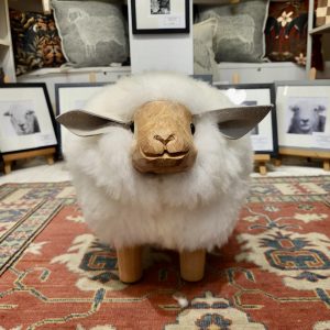 'Holly', Hand Carved Sheep Footstool, White Fleece