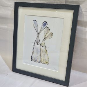 Hare Couple, Limited Edition Print, Dark Grey Frame