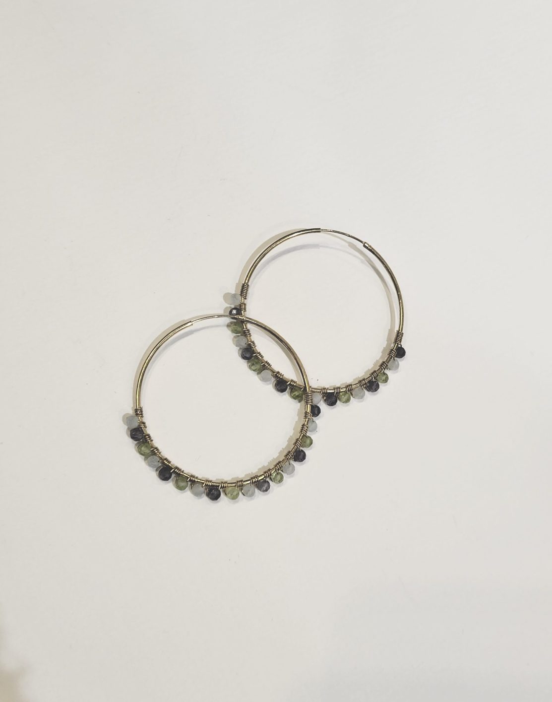 Gold Plated Aquamarine, Iolite & Peridot Silver Hoops