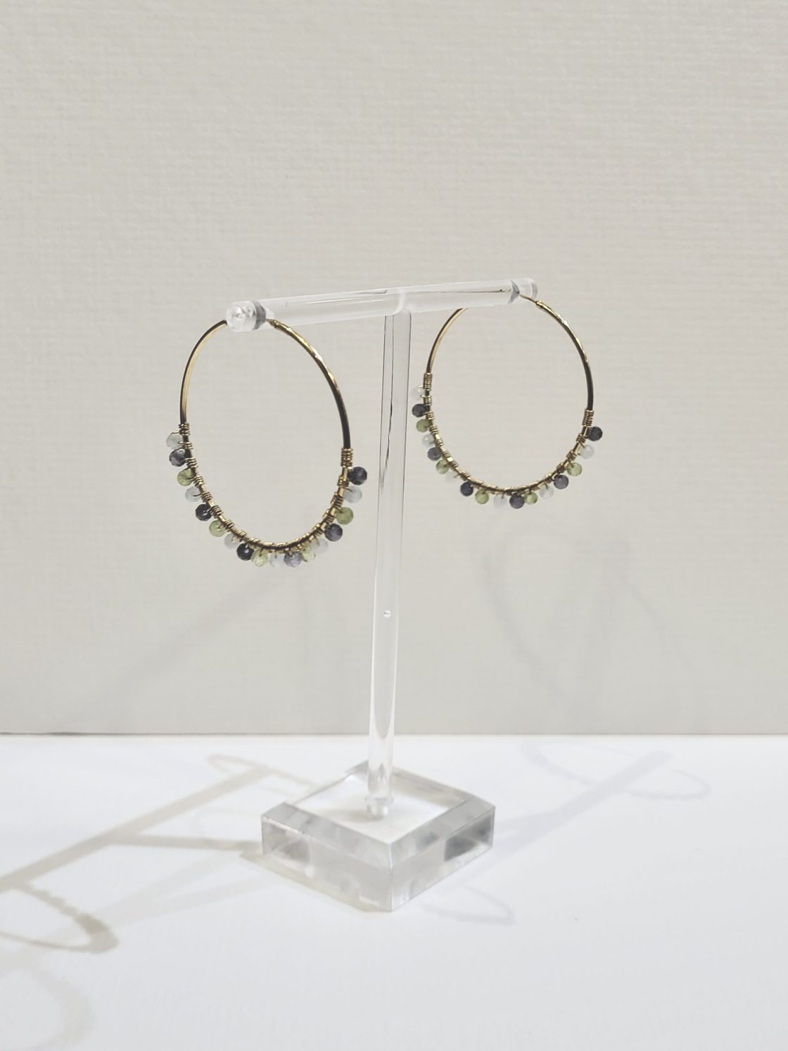 Gold Plated Aquamarine, Iolite & Peridot Silver Hoops - Image 3