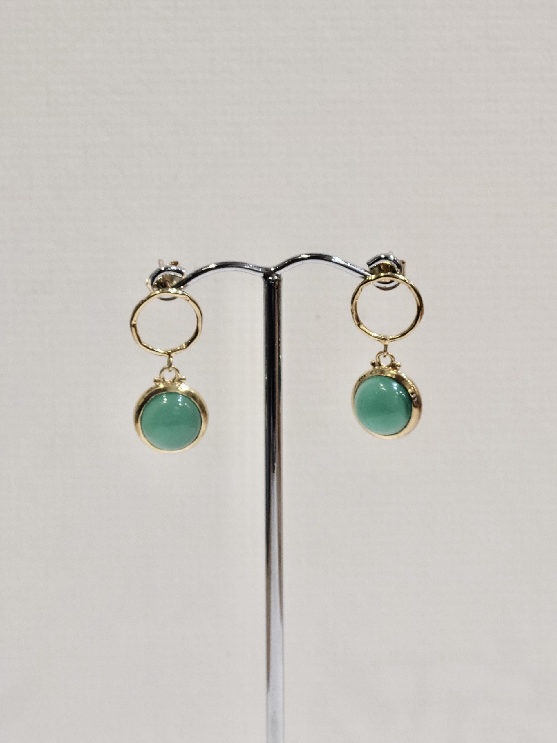 Circle Drop Green Onyx Earrings