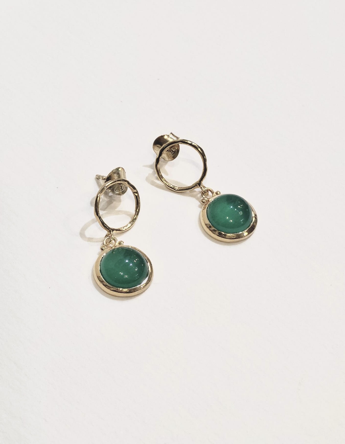 Circle Drop Green Onyx Earrings - Image 2