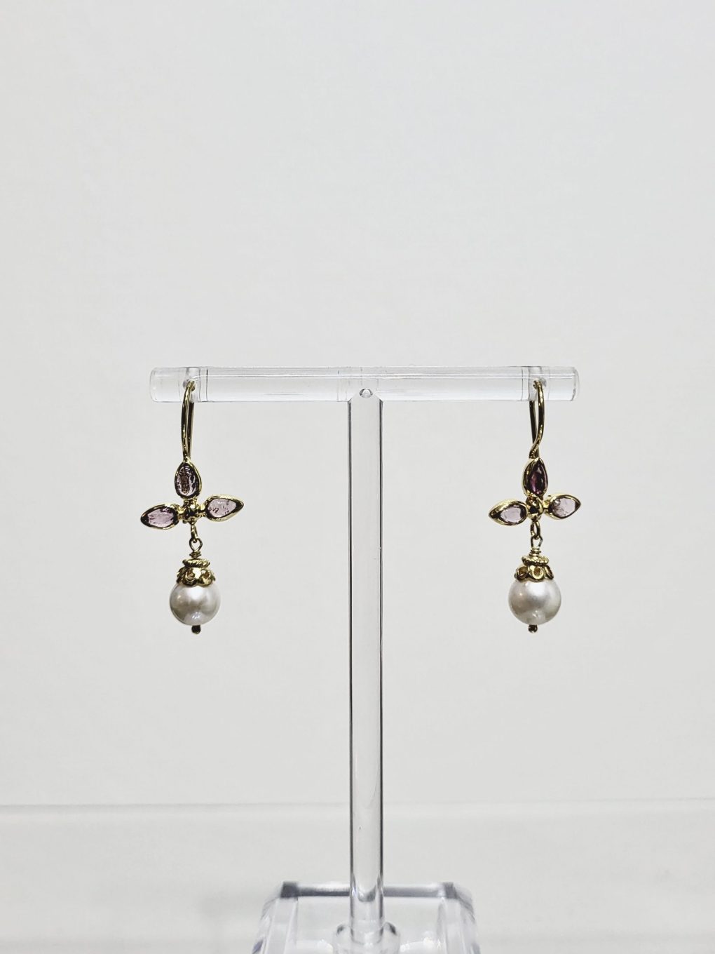 Pink Tourmaline & Pearl Drop Earrings