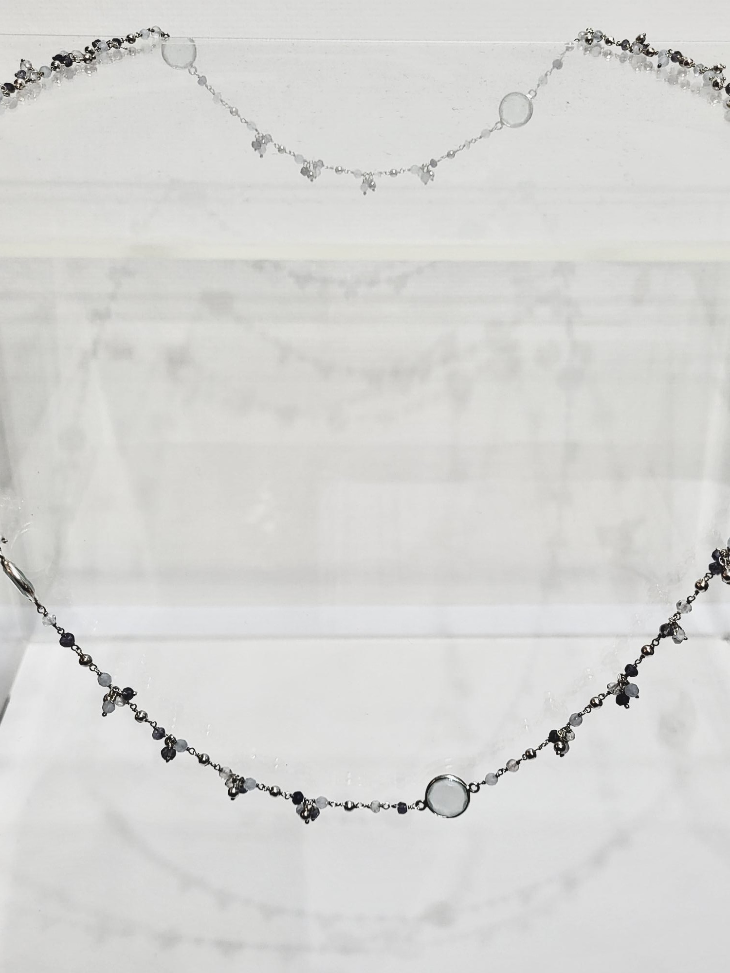 Long Silver Aquamarine Necklace with Beads - Image 2