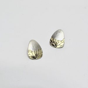 Gathered Leaves Stud Earrings in Solid Silver with Gold features