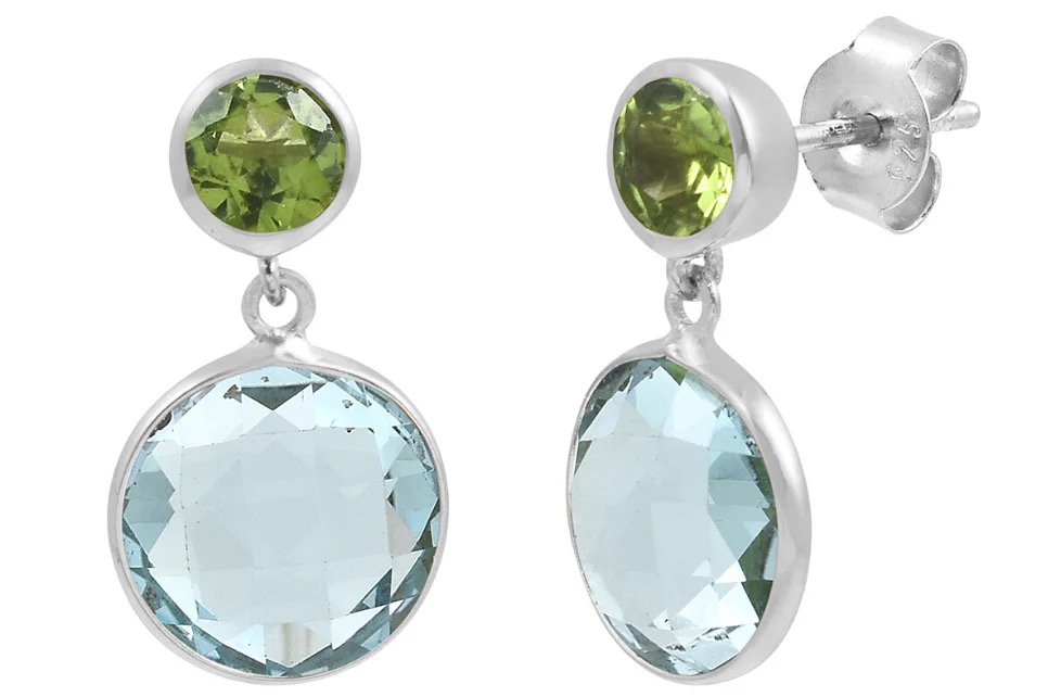 Blue Topaz and Peridot Stud Dangle Earrings - Image 2