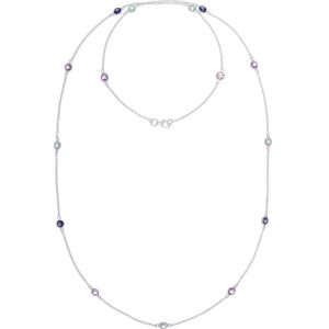 Long Silver Amethyst, Aquamarine & Iolite Necklace