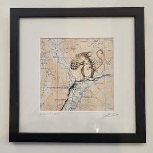 Pint With a View - Original Drawing on Vintage Map of Hiking Mouse