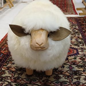 'Rosemary', Hand Carved Sheep Footstool, Cream/Ivory Fleece