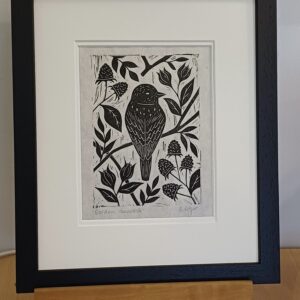 Framed Lino Cut Print of a Garden Dunnock