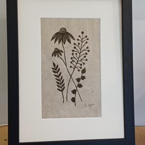 Framed Lino Cut Print of Flowers