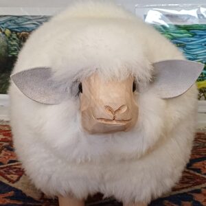 'Bella', Hand Carved Sheep Footstool, Cream/Ivory Fleece