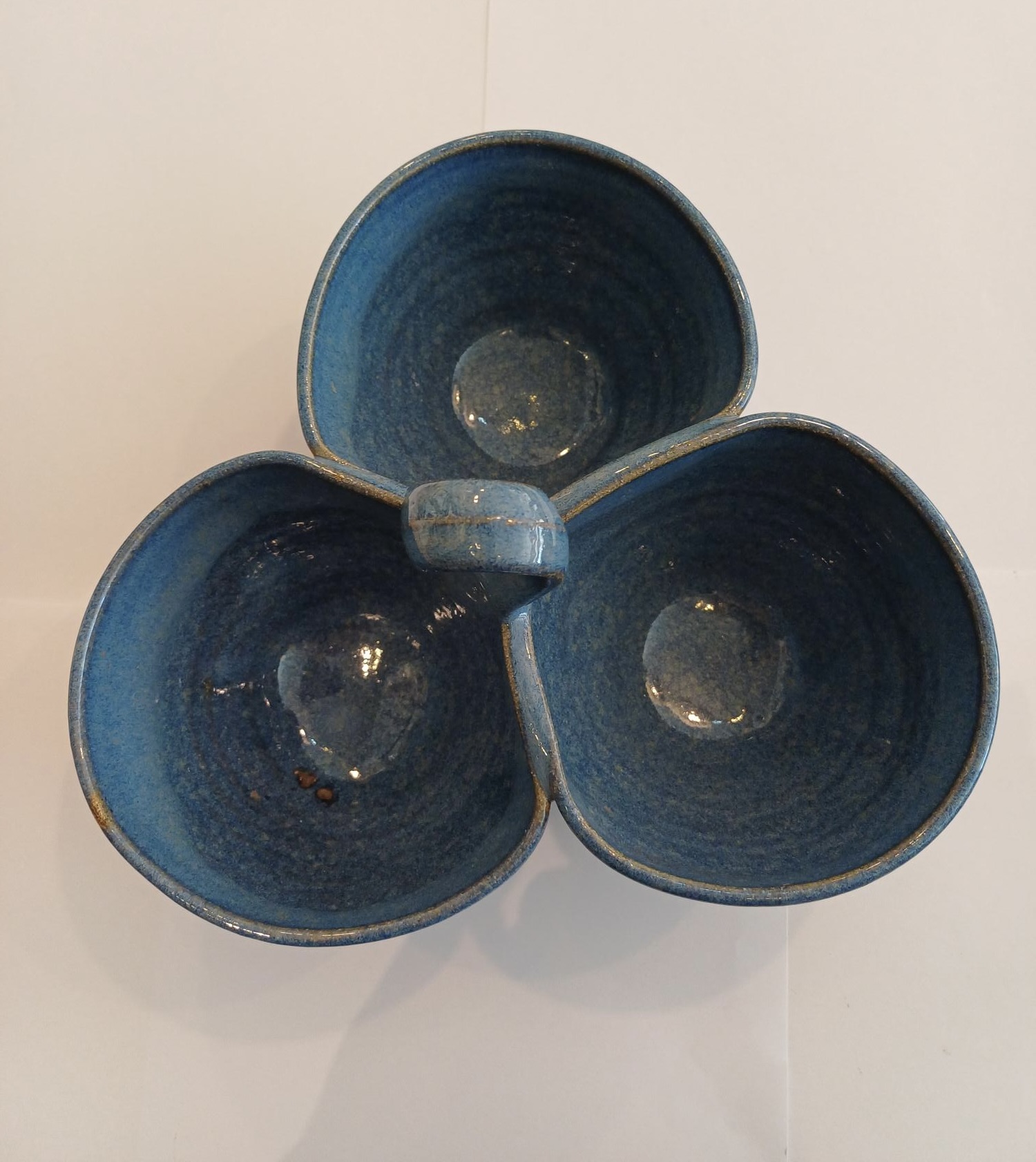 Hand-thrown Stoneware 3-Dip Bowl, Blue Glaze - Image 2