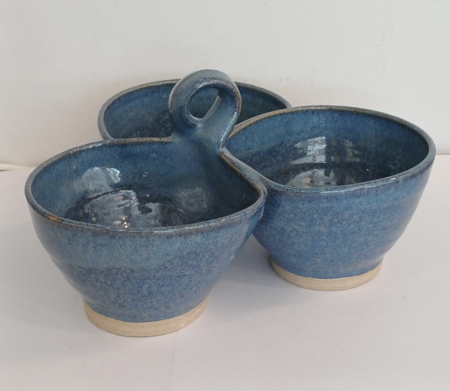 Hand-thrown Stoneware 3-Dip Bowl, Blue Glaze