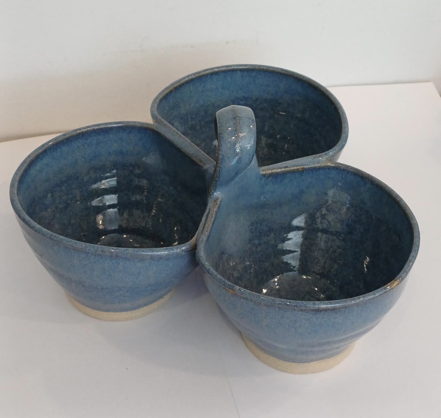 Hand-thrown Stoneware 3-Dip Bowl, Blue Glaze - Image 3