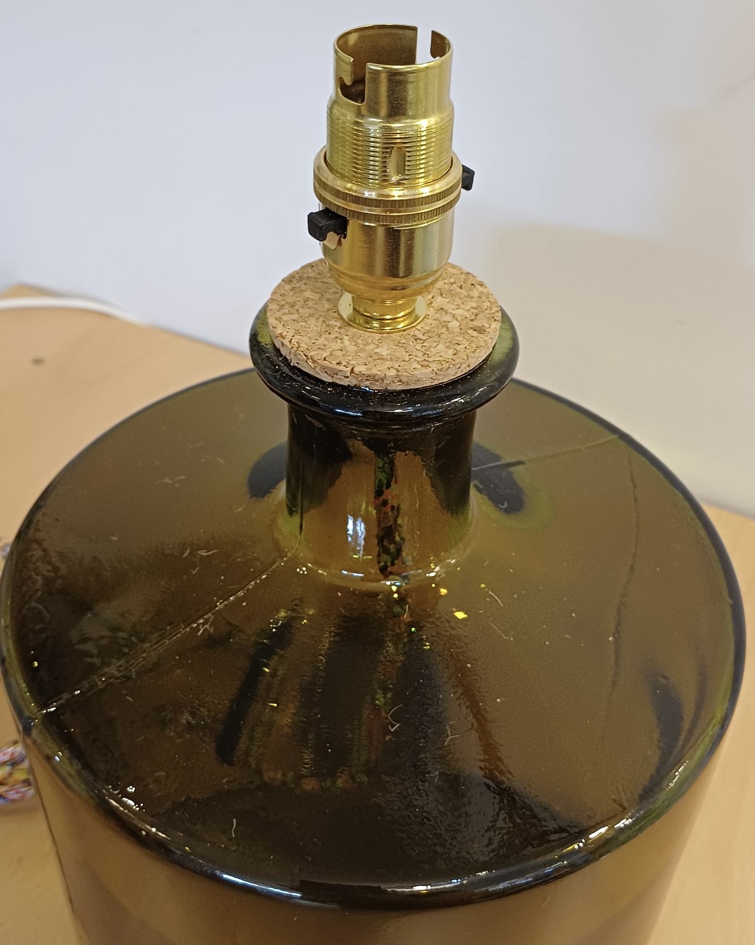 Recycled Glass Lamp, Flat Top in Light Bottle Green - Image 3