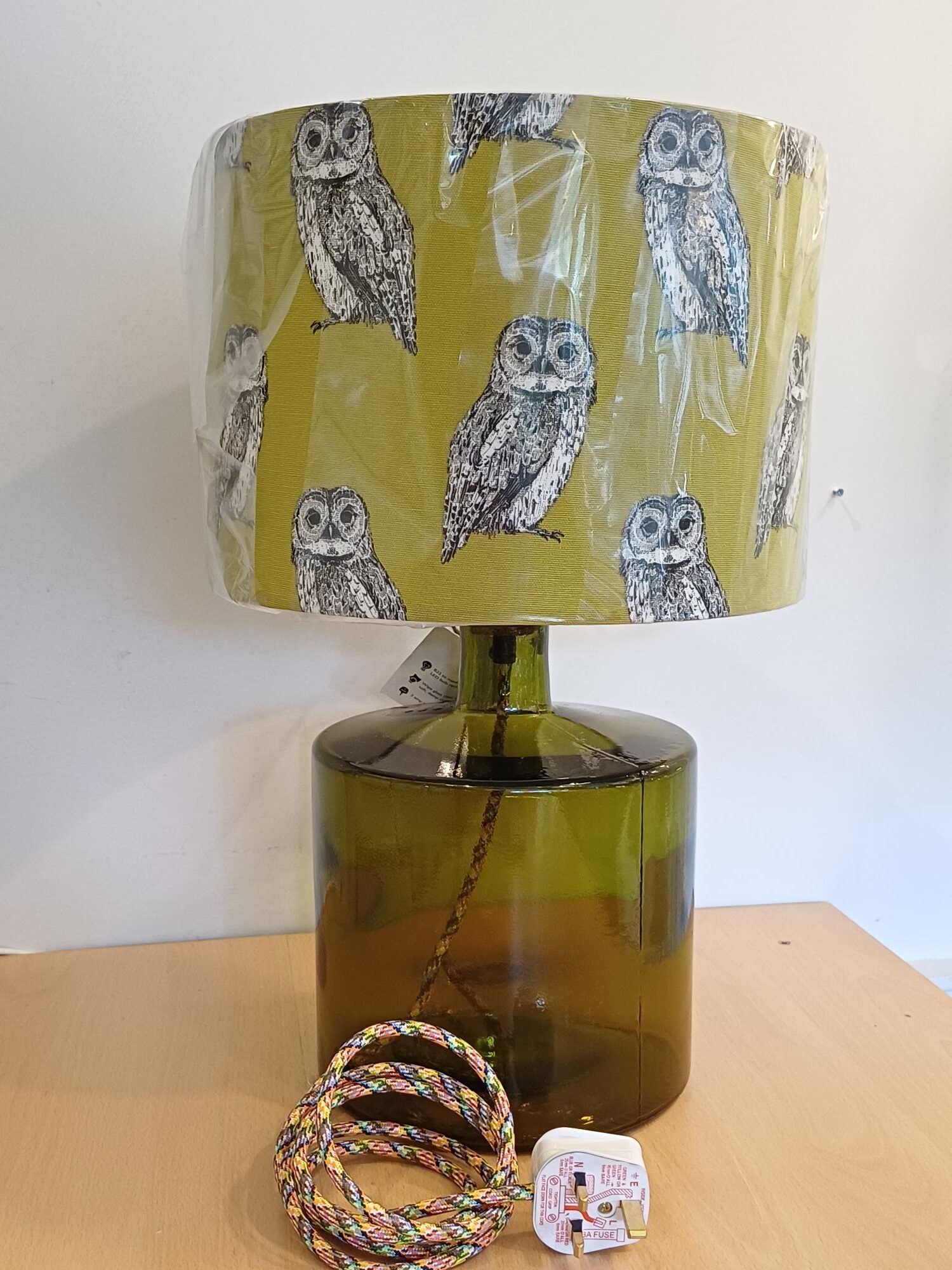 Recycled Glass Lamp, Flat Top in Light Bottle Green - Image 4