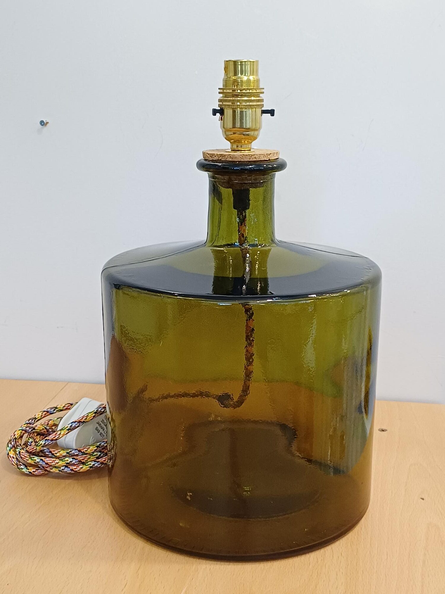 Recycled Glass Lamp, Flat Top in Light Bottle Green
