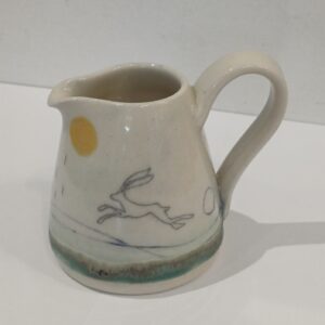Handmade Stoneware Jug, Glazed in Turquoise, Green and Golden with Hare design